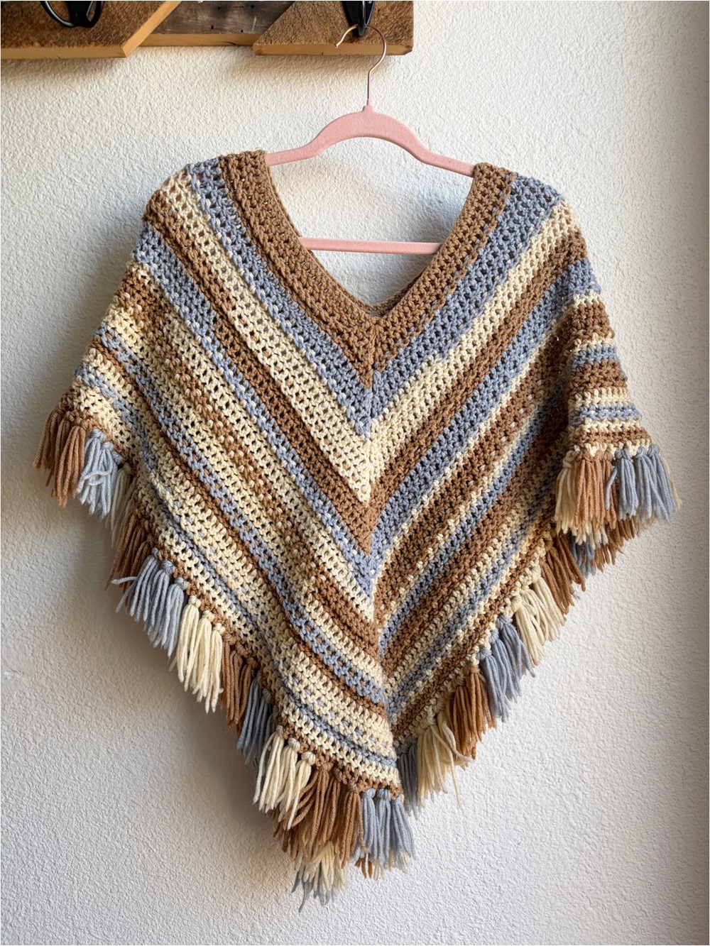 Vintage Handmade Crochet Colorblocked Poncho